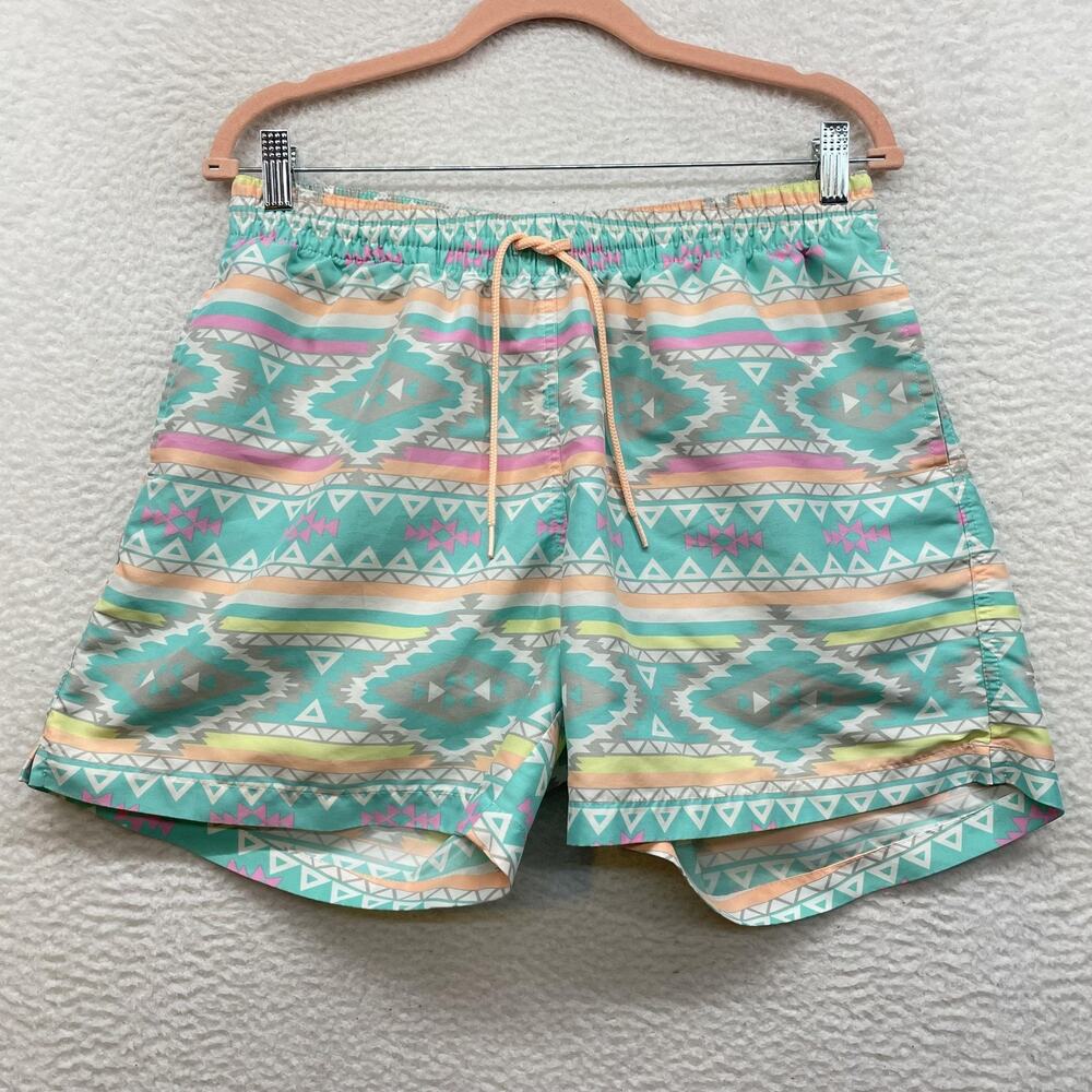 Chubbies Swim Trunks Mens Large Multicolor Aztec Print Lined Beach USA Pastel